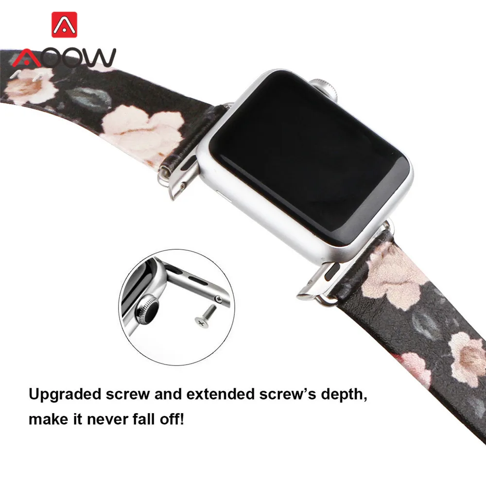 Кожаный ремешок для часов с цветочным принтом для Apple Watch 38 мм 42 мм 44 сменный Браслет в стиле ретро с белой розой для iwatch 12 3 4