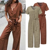 celmia women sexy jumpsuits 2021 summer short sleeve rompers v neck leopard printed casual playsuits ovealls belted
