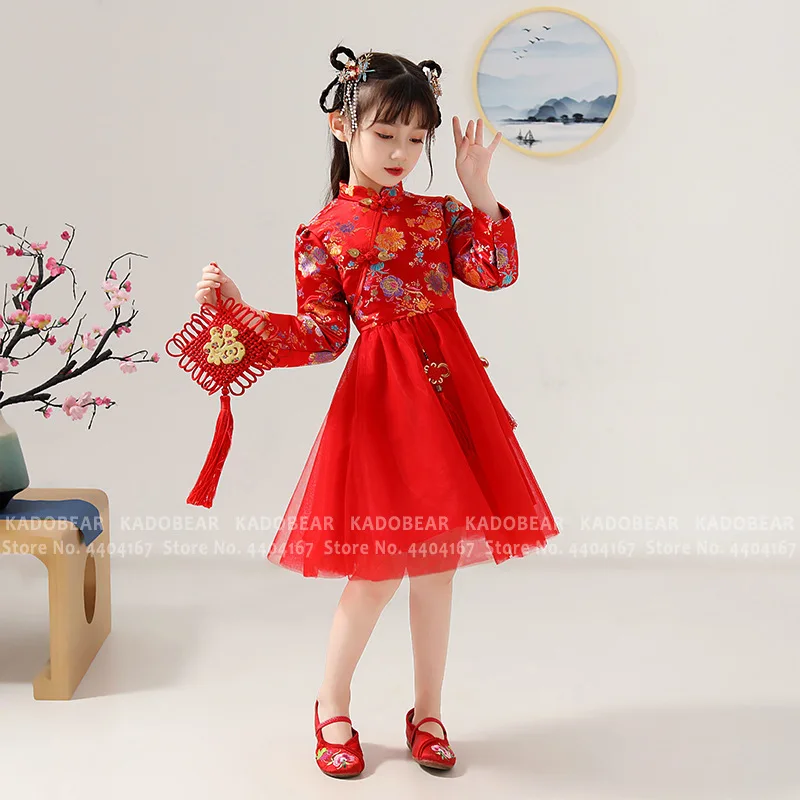 Традиционное китайское платье для маленьких девочек с вышивкой Hanfu Cheongsam детское