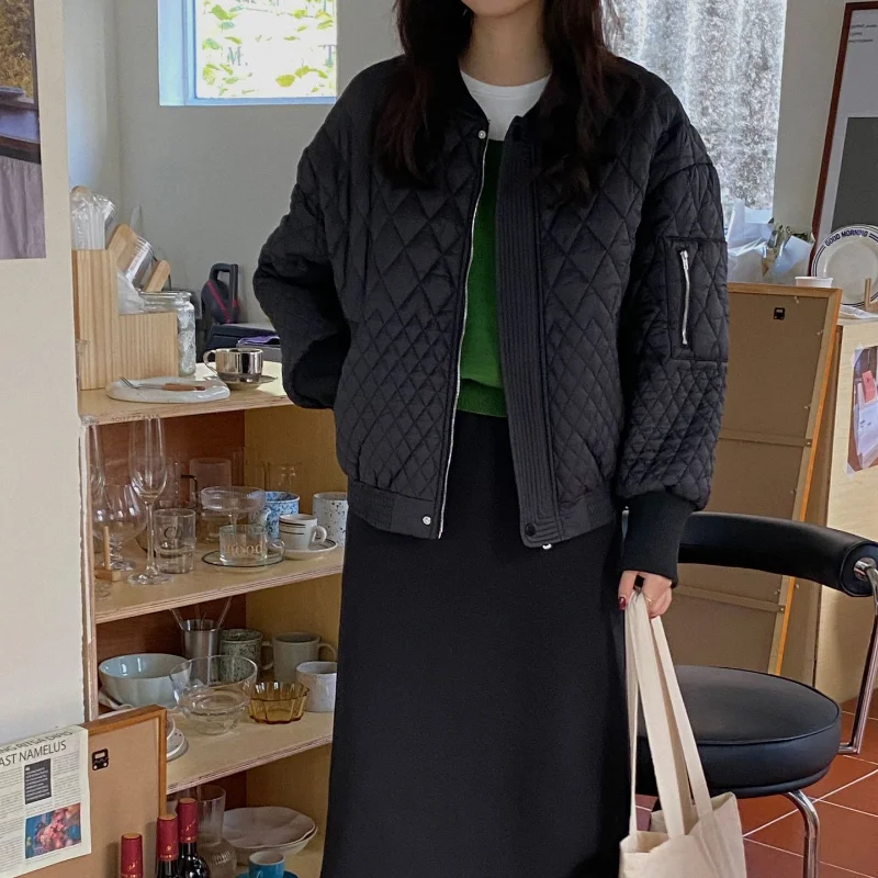 Solid Color Parka Coat Harajuku Thicken Warm Loose Cotton Padded Coats Winter Jacket Women Parkas 2021 Stand Collar Jackets