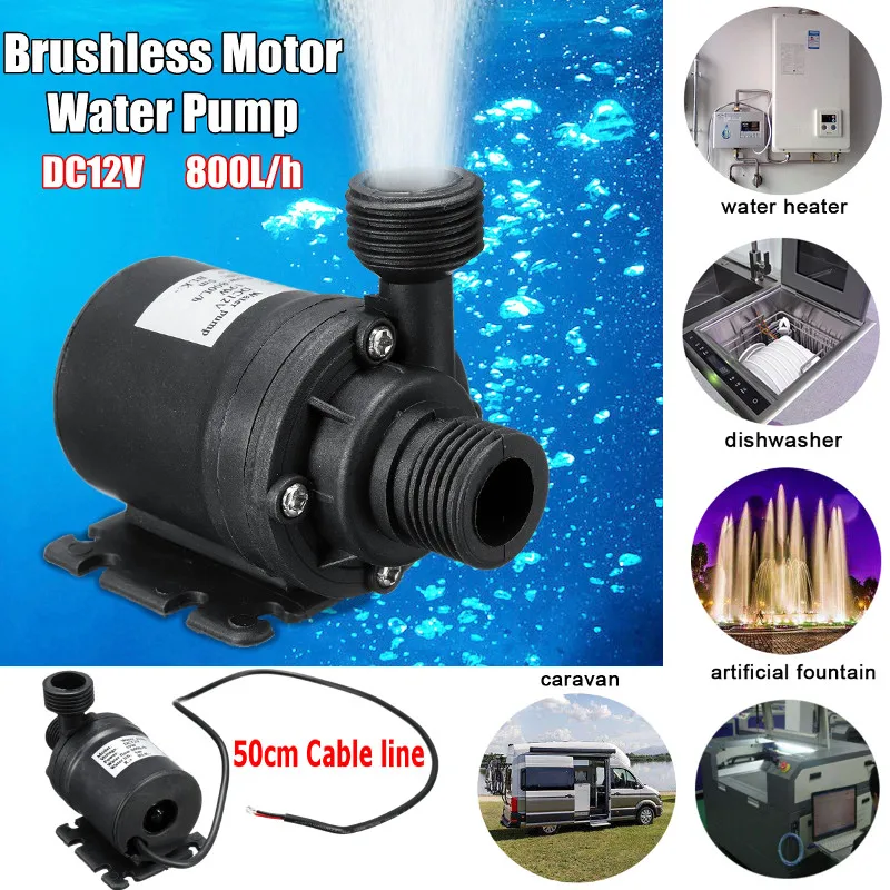 DC 12V 5M 800L/H Portable Mini Brushless Motor Ultra-quiet Submersible Water Pump for Cooling System Fountains Heater