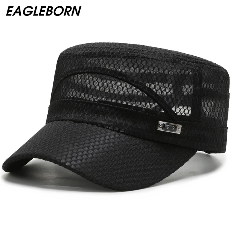 

Summer Men Hat Military Hat Dad Hat Large Mesh Outdoor Mesh Cap Fishing Hat Shade Beach Flat Men Hat Black Navy Blue Light Hat