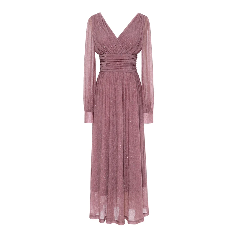 Сексуальный v образный вырез женское платье с длинным рукавом блестками