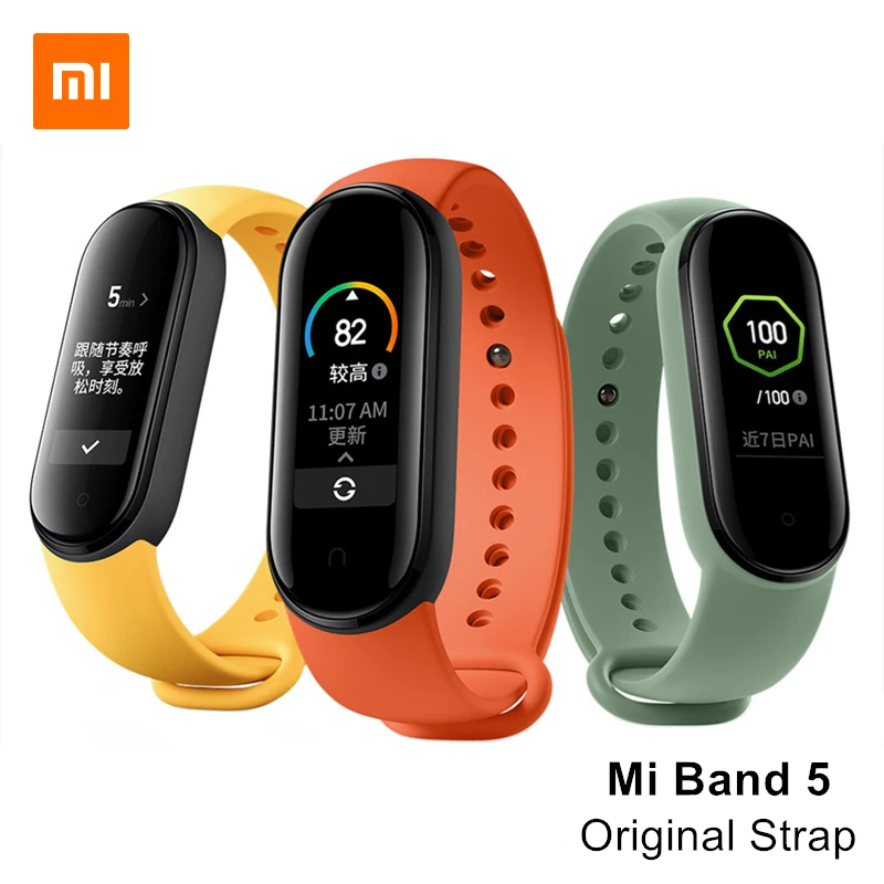 Оригинальный ремешок Xiaomi Mi Band 5, розовый ограниченный зеленый  браслет, совместимый с Mi Smart Band 5 NFC | Электроника | АлиЭкспресс