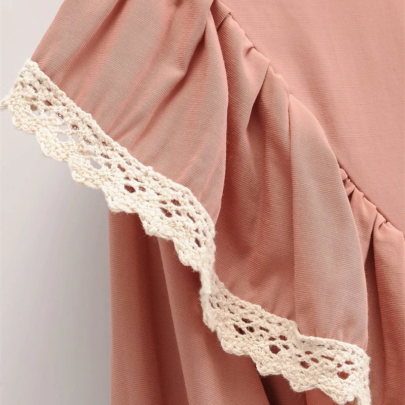 

YOSICIL Solid Short Long Sleeve Shirt O- Ruffled Spring Autumn Women Blouse Casual Fashion Lace Buttoned Office Lady Shirt
