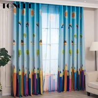 tongdi blackout curtain painting pencil colourful printing high grade decoration for parlour children room bedroom living room