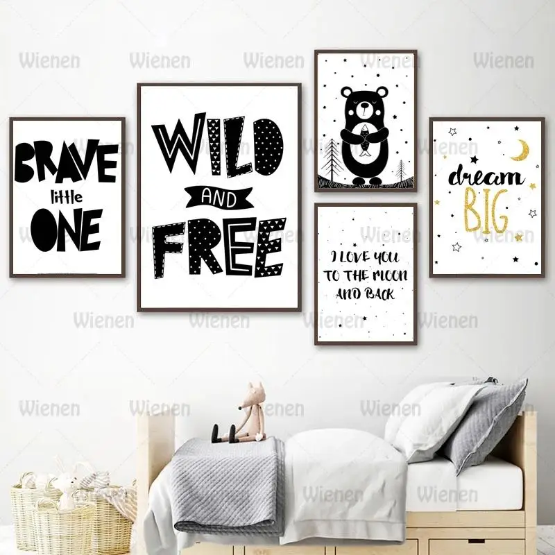 

Cartoon Positive Love Quote Canvas Painting Baby Nursery Wall Art Bear Poster Print Nordic Style Children Room Decor Art Picture