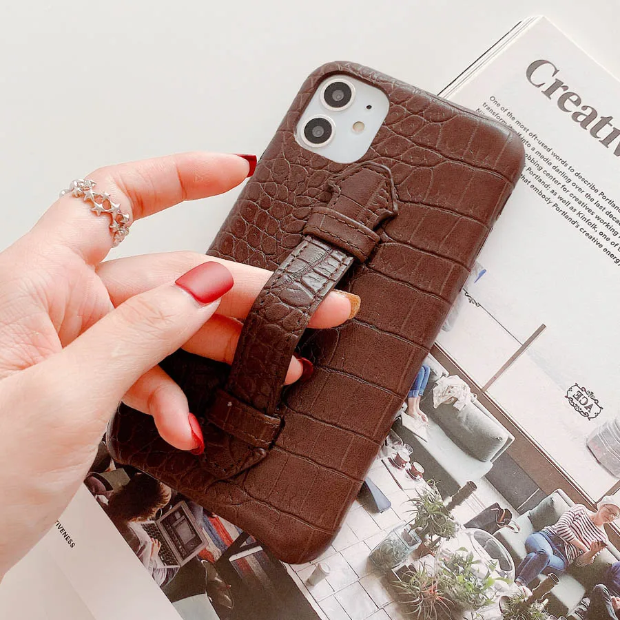 Brown Роскошный чехол для телефона из искусственной кожи с подставкой для iPhone 11 Pro Xs Max X с узором «крокодиловая Змея», жесткая задняя крышка для iPhone 6, 6s, 7, 8 Plus, Xr - Цвет: Brown