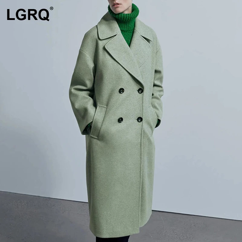 

[LGRQ] Loose Double Breasted Street Style Woolen Coat Parkas New Long Sleeve Women's Fashion Tide Autumn Winter 2021 19D5390