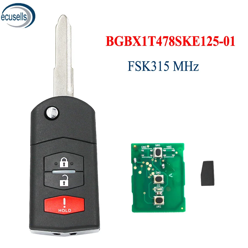 Складной дистанционный ключ для Mazda FSK 315 МГц 313 8 4D63 80 бит чип ID83 FCC ID: BGBX1T478SKE125-01 KPU41788