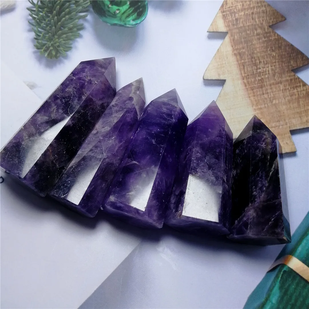 

Wholesale Natural Crystal Point Healing Obelisk Dream Amethyst Quartz Wand Beautiful Ornament for Home Decor Energy Stone Pyrami