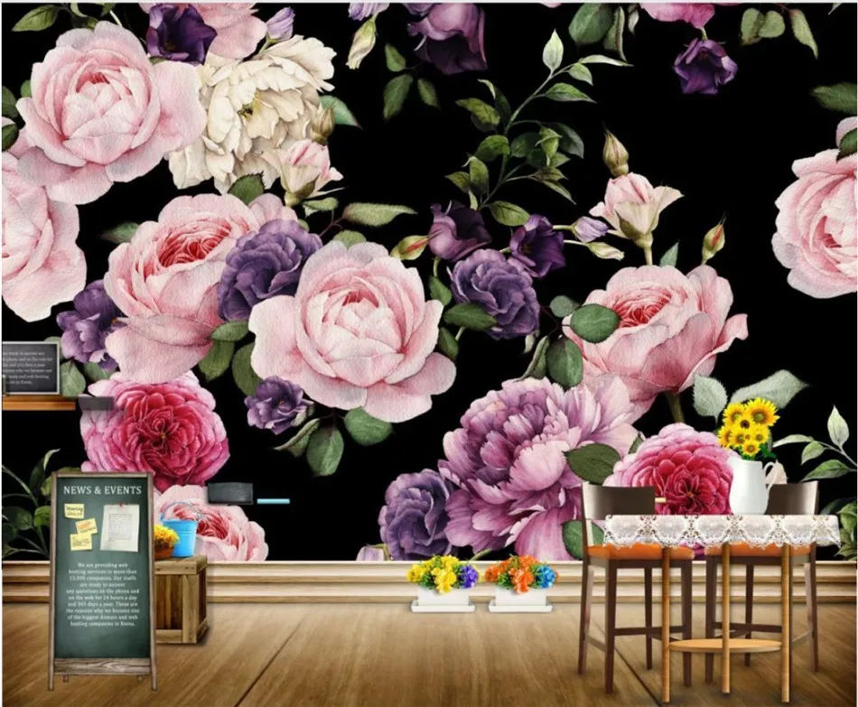 HD ручная роспись акварель черный низ красный белый пион цветок росписи