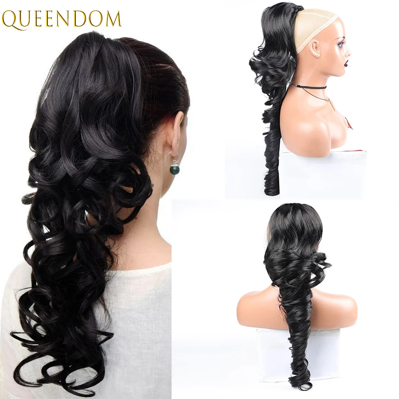 

Synthetic Ponytail Women's Wigs Natural Black Drawstring Ponytail Hair Extensions for African American Body Wavy Pony Tail Hair