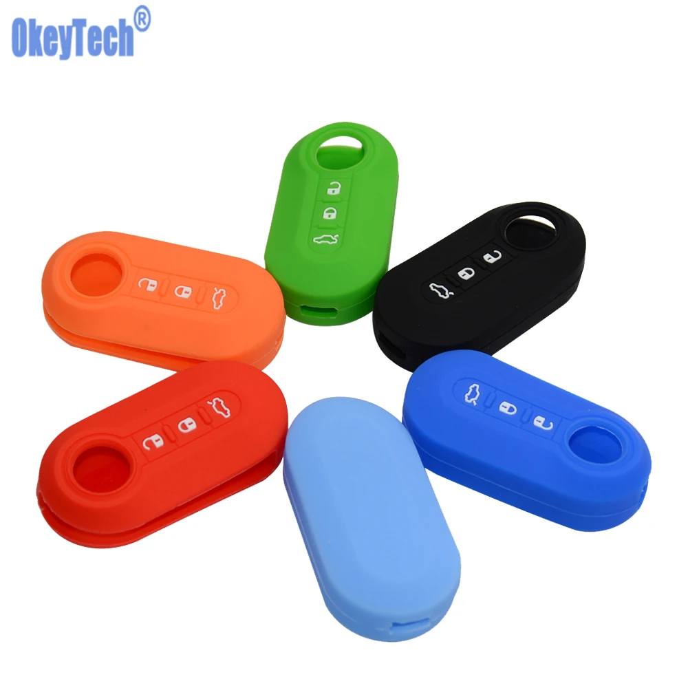 

OkeyTech Silicone Key Cover Fits For FIAT 500 Panda Stilo Punto Doblo Grande Bravo Ducato Minibus Flip Folding Remote Shell FOB