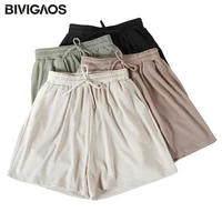 bivigaos summer new sweet shorts women drawstring casual shorts loose wide leg shorts ladies lungewear