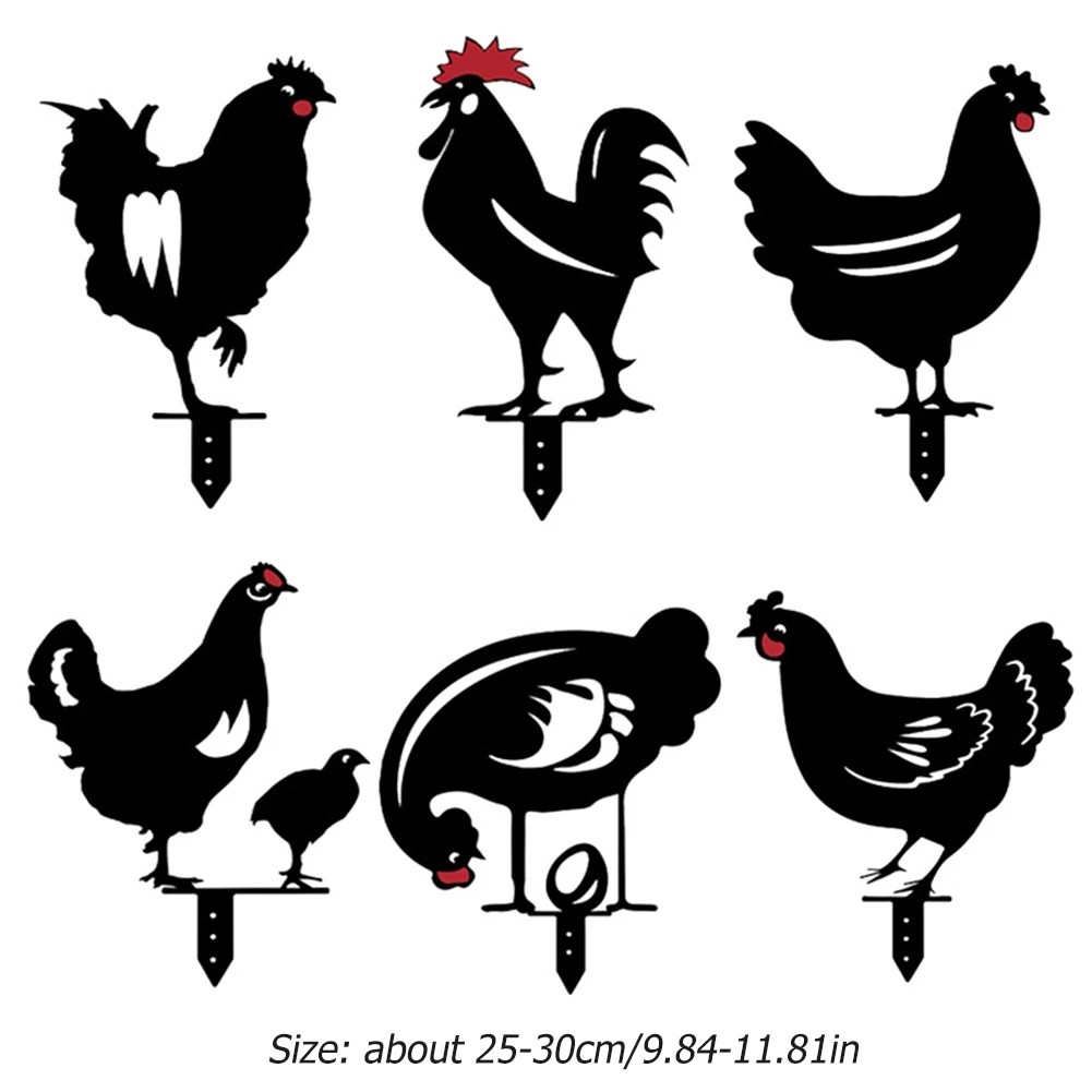 

6PCS/set Chicken Yard Art Garden Statues Outdoor Backyard Lawn Stakes Acrylic Hen Gardening Decoration Ornaments Gift