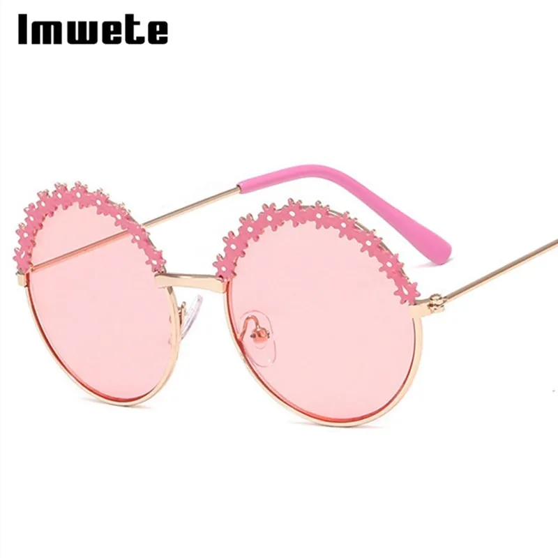 Imwete женские солнцезащитные очки с цветами модные детские круглые из сплава для