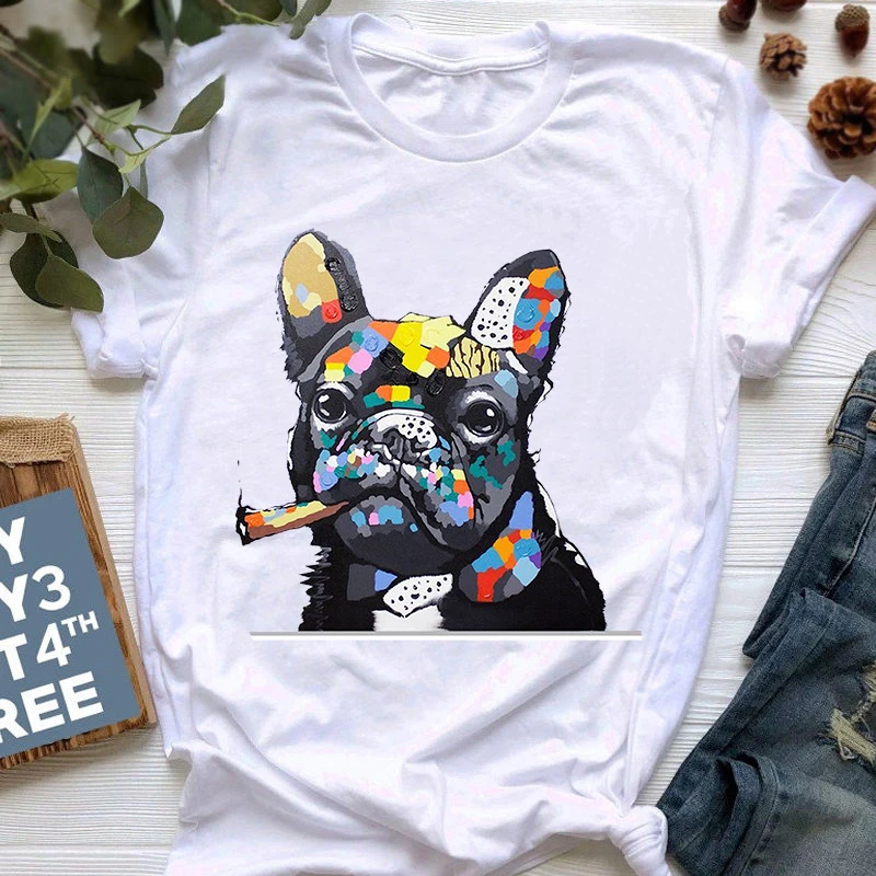 

Women Cute Cartoon T-shirt Pit Bull Tshirt Top Female Frances German Shepherd T-shirt New Summer French Bulldog Printed T Shir