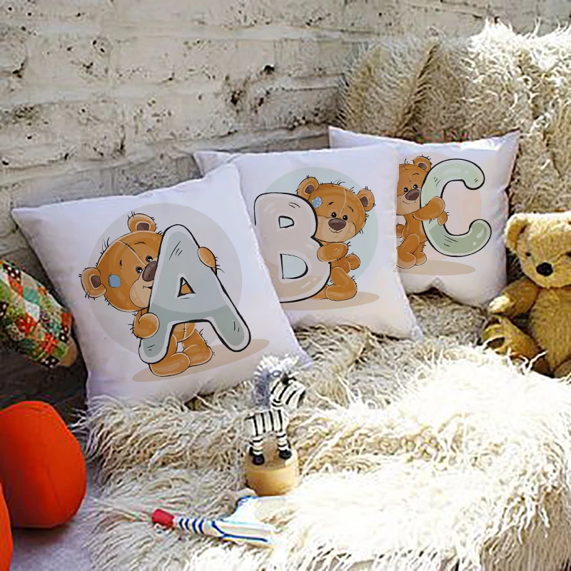 

Cute Bear Letter Print Pillowcase Decorative Baby Room Bed Cushion Cover Kawaii Pillow Case Home Decor Sofa Chair Pillows Cases