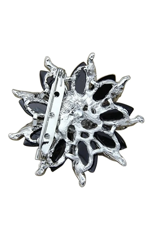 

Women's Blossom Flower Brooch Black Crystal Rhinestones Pin