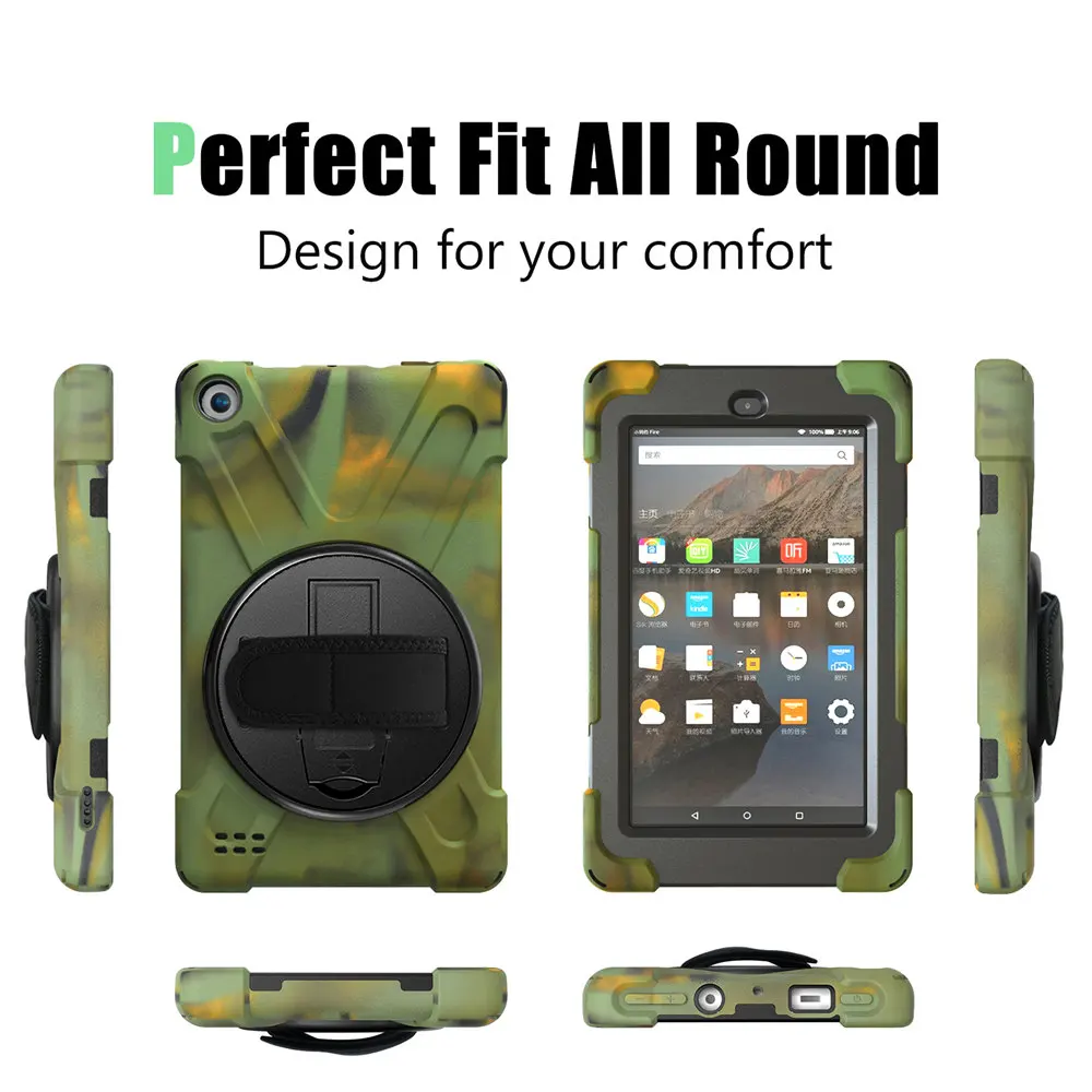 Силиконовый чехол для планшета с вращением на 360 градусов Amazon Kindle Fire 7 2017 2019 3 слоя