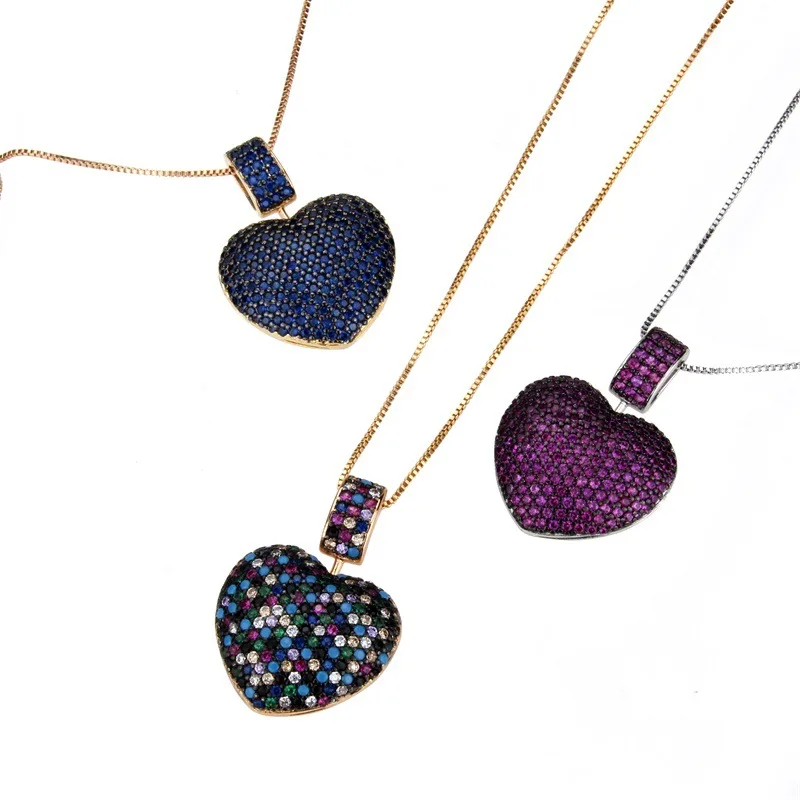 Heart colored zircon pendant Popular style zirconium copper electroplated loose stone necklace | Украшения и аксессуары