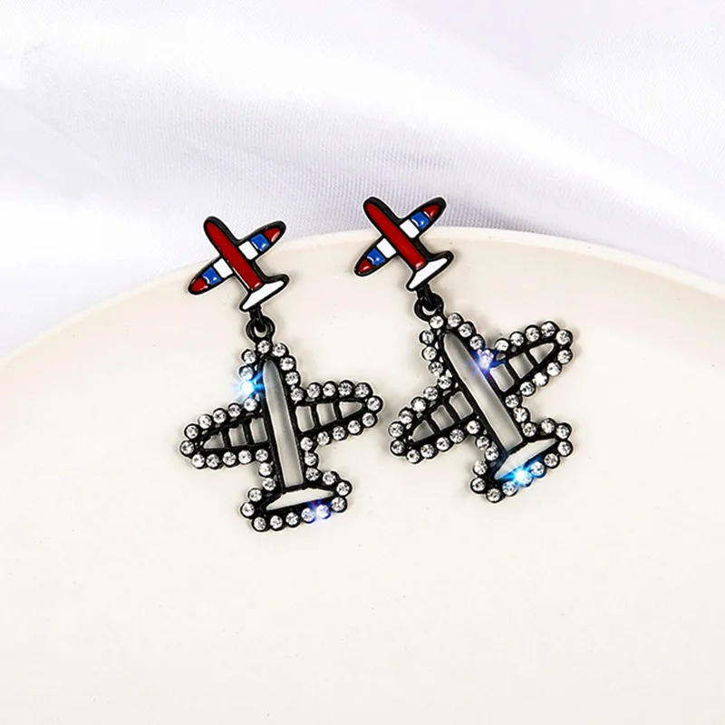 

New style diamond-studded small airplane earrings, ladies fashion trendy earrings, personalized party banquet earrings