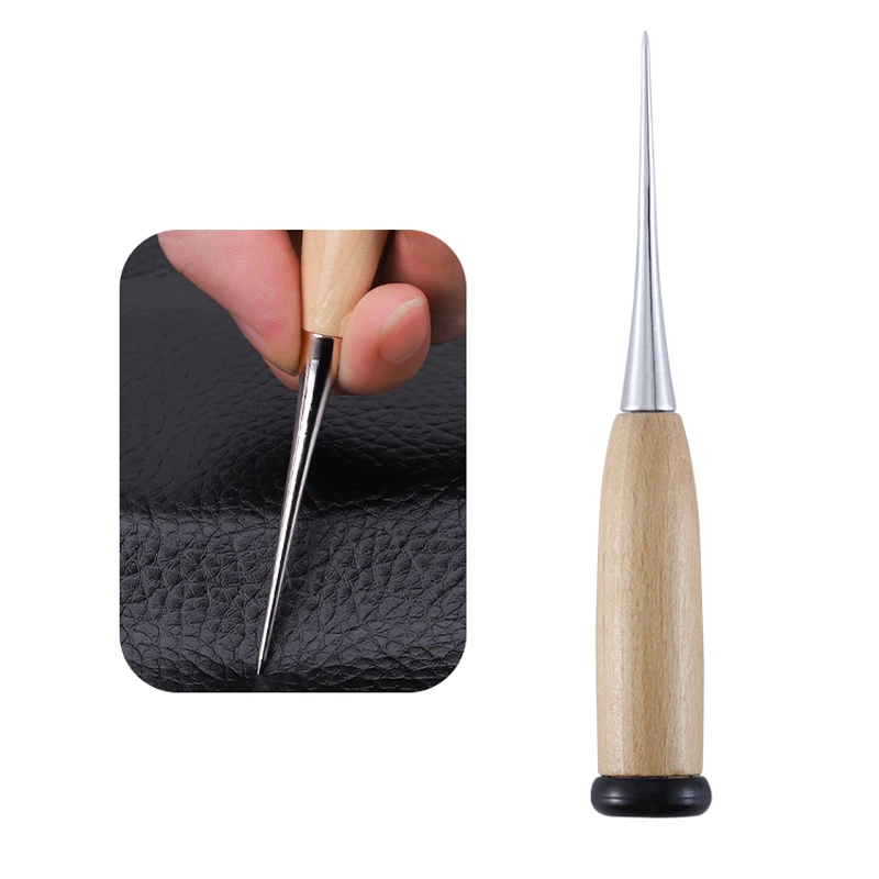

LMDZ 1PCS Wooden Handle DIY Leather Type A Awl , Punch Hole Repair Tool Hand Stitcher Leathercraft Needle HandCraft Accessories