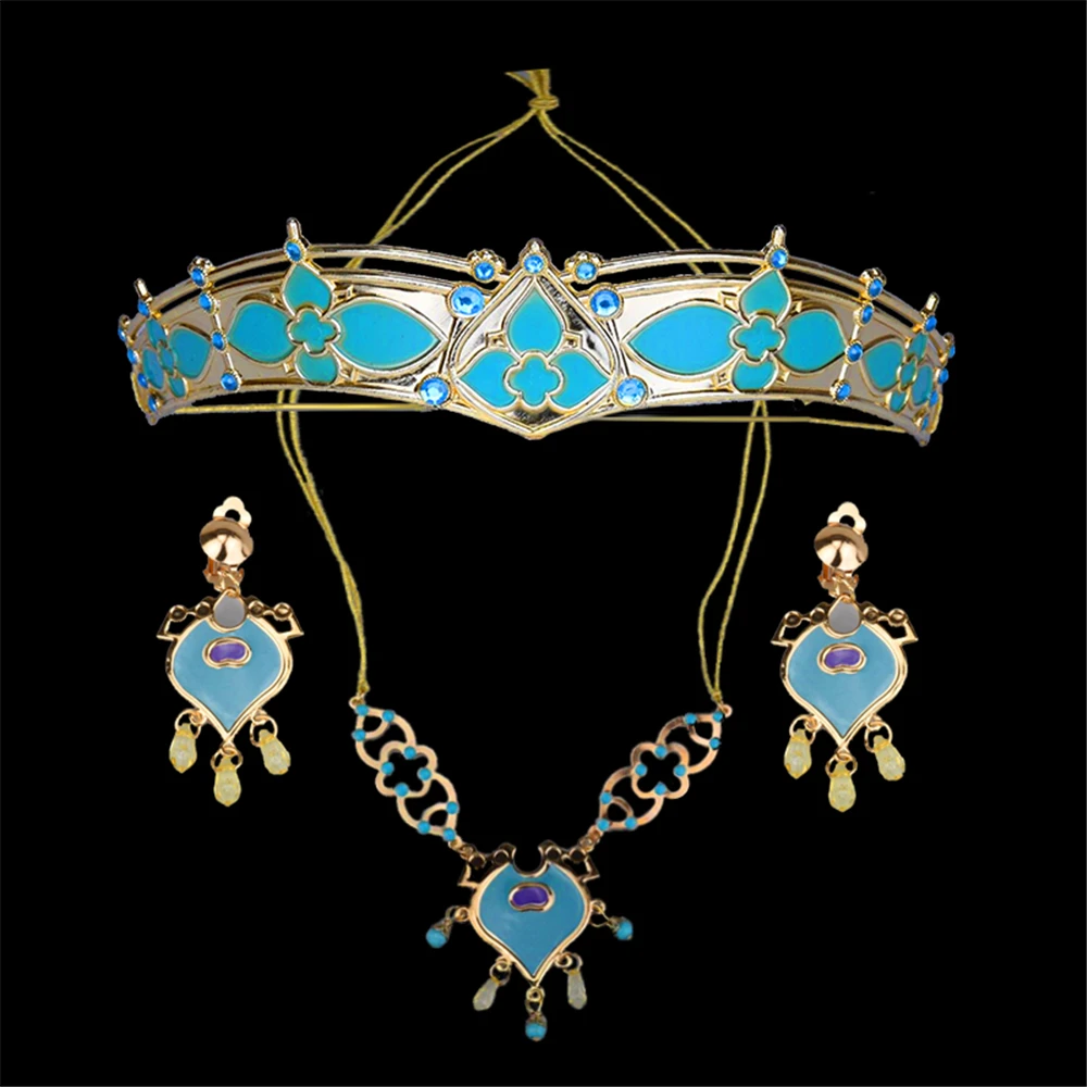 

Halloween Girls Jasmine Costume Aladdin Red Princess Dress Up Long Cape Christmas Fancy Fairy Jasmine Crown Necklace Earring