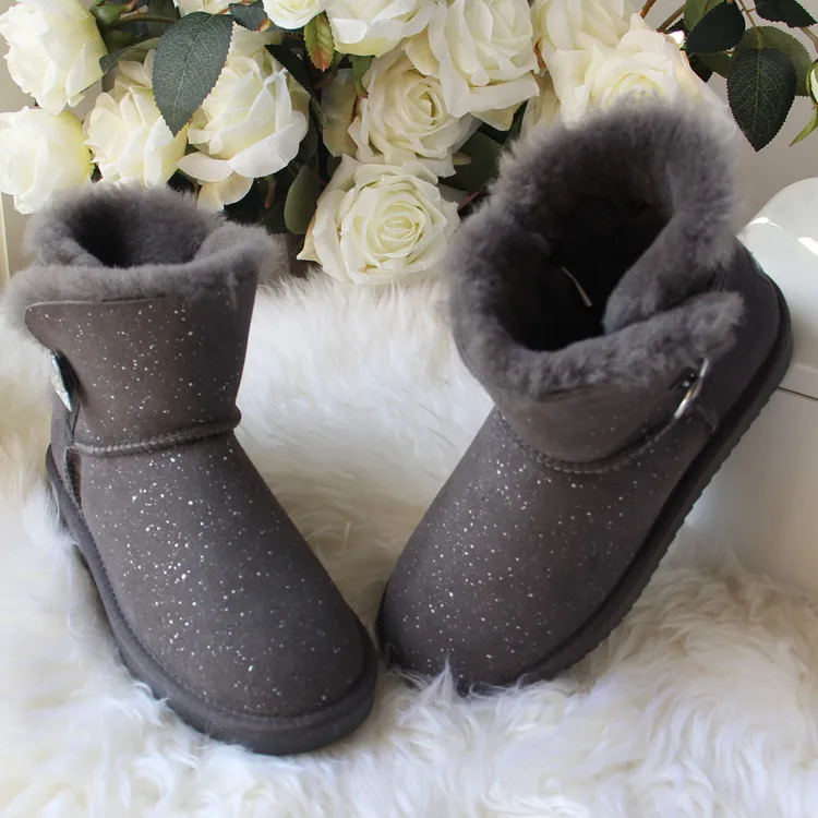 Новинка; зимние ботинки из натуральной овечьей кожи; натуральный мех; Botas Mujer; Коллекция года; Натуральная шерсть; теплые зимние ботинки; Модные женские ботильоны - Цвет: Grey as pic