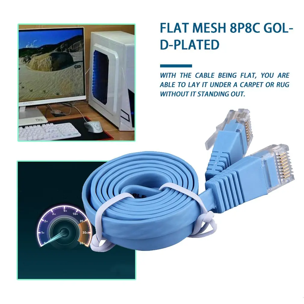 Плоский сетевой Ethernet патч кабель RJ45 CAT6 8P8C Lan различной длины 0 5 м/1 м/2 м/5 м/10 м синий