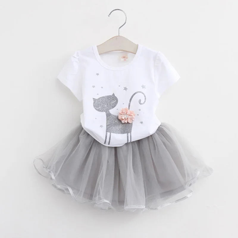 

Melario Kids Girls 2Pcs Summer Cute Cat T-Shirts Tutu Skirts Set Baby Girls Cartoon Printed Girls Clothing Girl Clothes Outfits