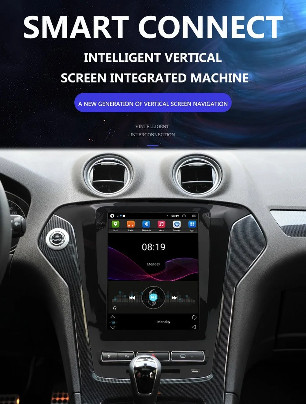 Автомобильная навигация GPS для Ford Mondeo 2011-2015 на базе Android в стиле Tesla с автомобильным радио и мультимедийным плеером с Bluetooth, WiFi и функцией Mirror on.