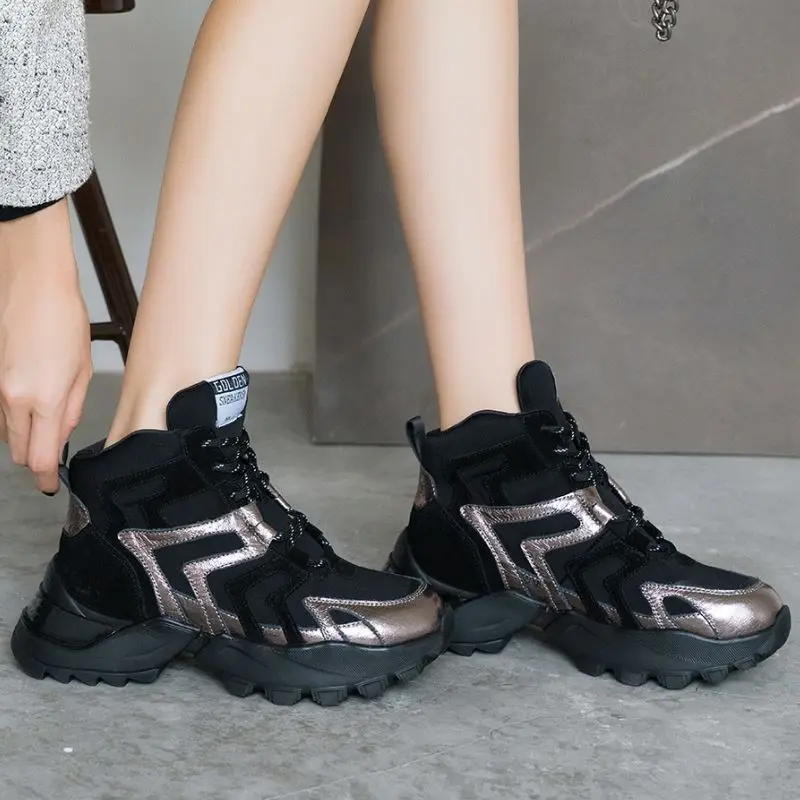 Taoffen Genuine Leather Ladies Sneakers New Arrival Fashion Thick Sole Platform Casual Shoes Women High Quality Size 35-40