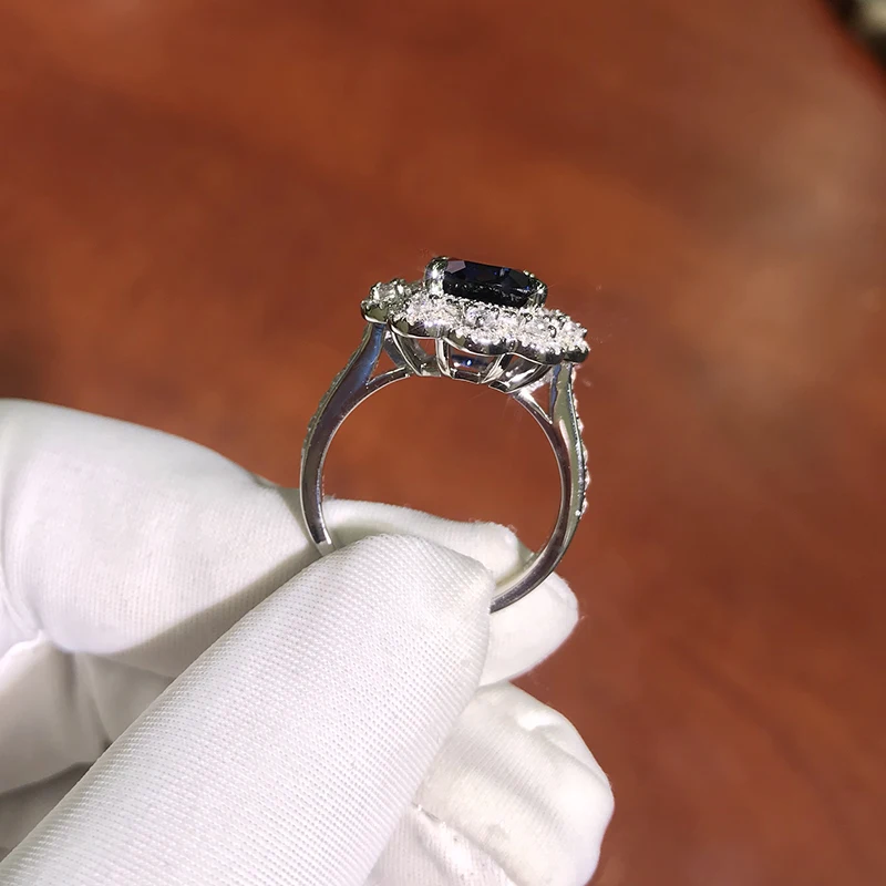 Кольцо из драгоценного камня с сапфиром 2 карата и муассанитом | Украшения