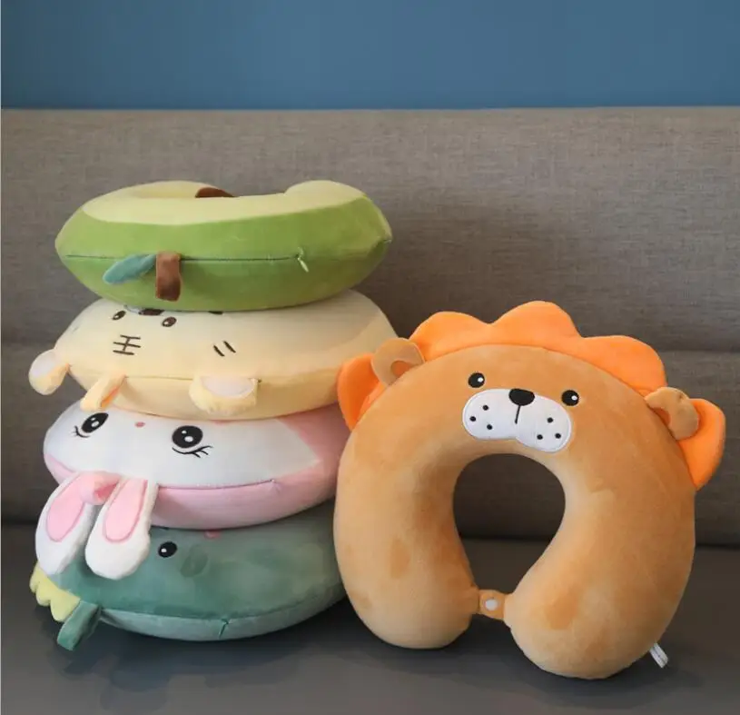 

Cute Kawaii Plush Toy Cartoon Lion Dinosaur Tiger Rabbit Stereo U Shaped Pillow Soft Stuffed Neck Birthday Christmas Gift LHM