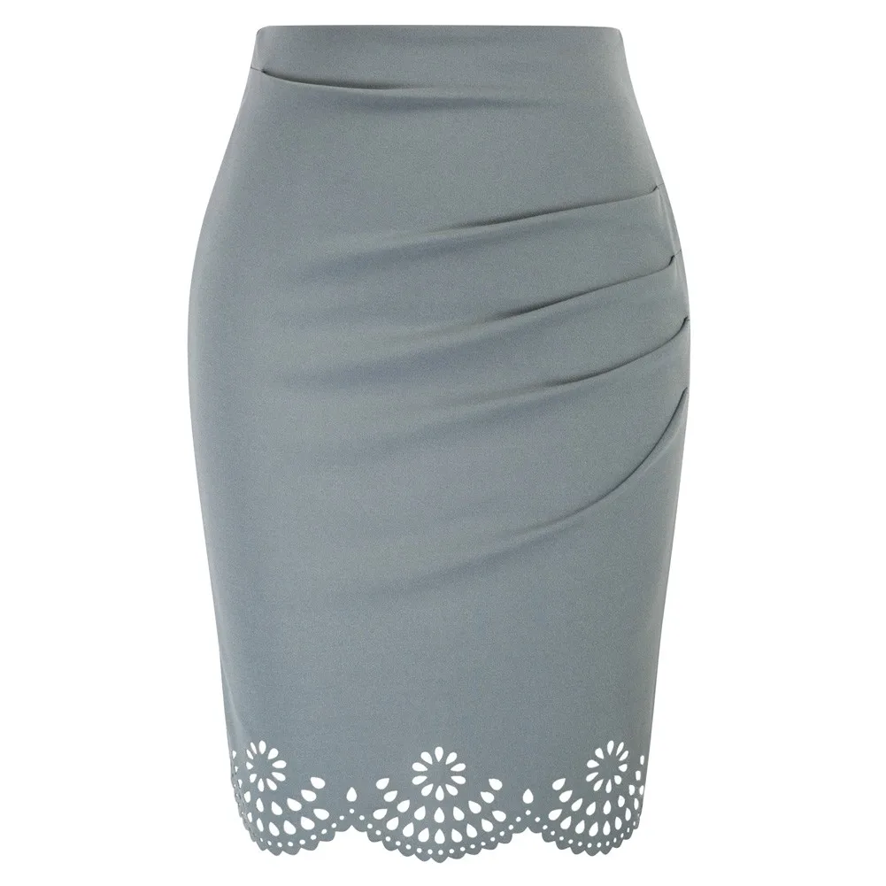

2022 Women Burn-Out Pencil Skirt Elegant Bodycon Skirt High Waist Ruched Hips-Wrapped Skirt Office Short Style High Waist Skirt