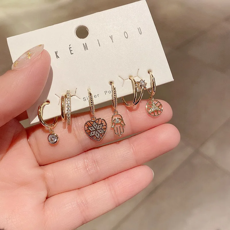 

SIPENGJEL Fashion Heart Dangle Earrings Set For Women Crystal Small Hoop Earring Jewelry 2021 Accessories Wholesale