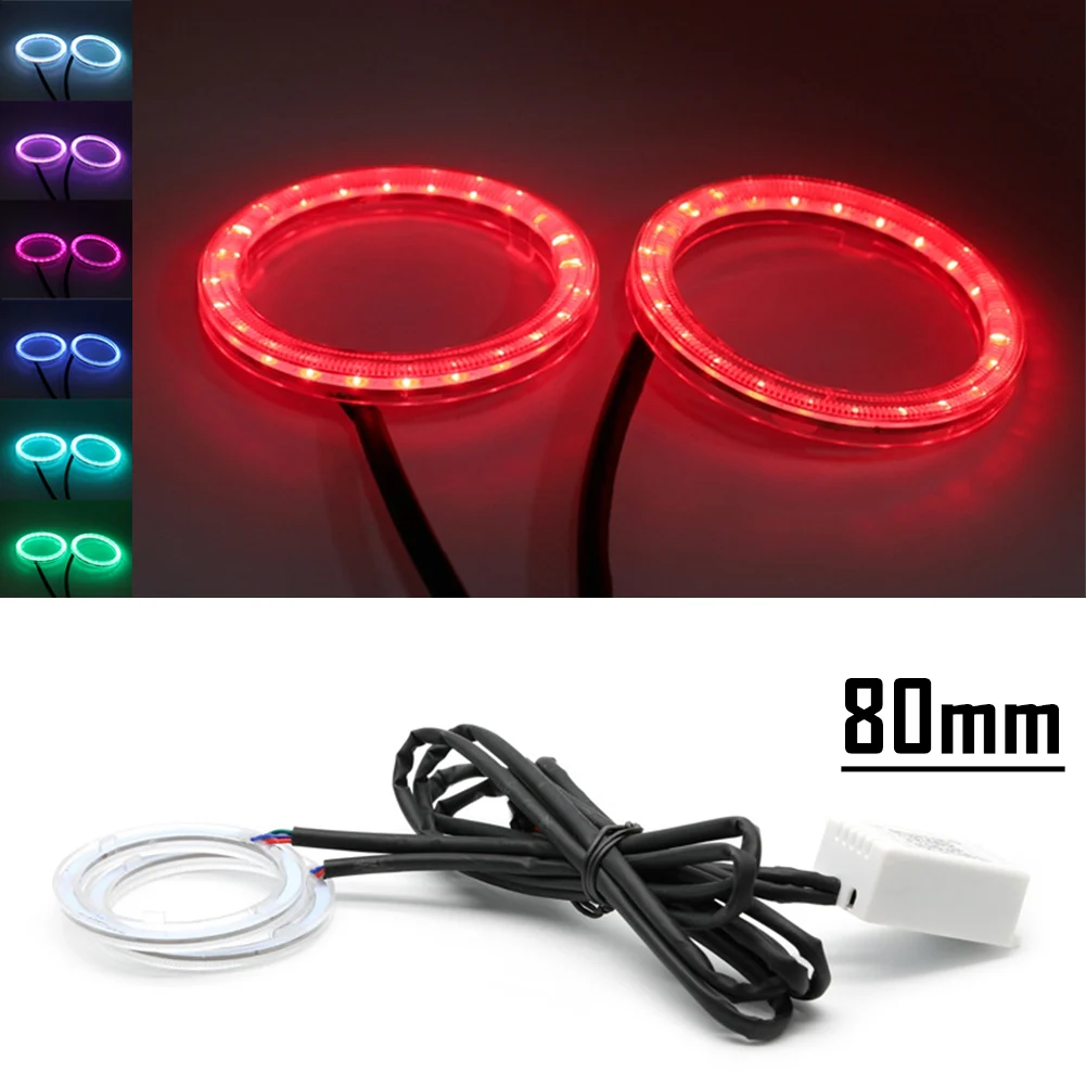 

1Pair 80MM RGB Colorful COB Auto Headlight Angel Eyes Light LED Halo Rings Lamp Kits