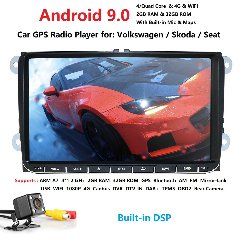 Android 9,0 Автомобильный мультимедийный gps навигатор 1024*600 4 ядра для Фольксваген Шкода Поло Гольф 5 6 PASSAT JETTA TIGUAN TOURAN Caddy