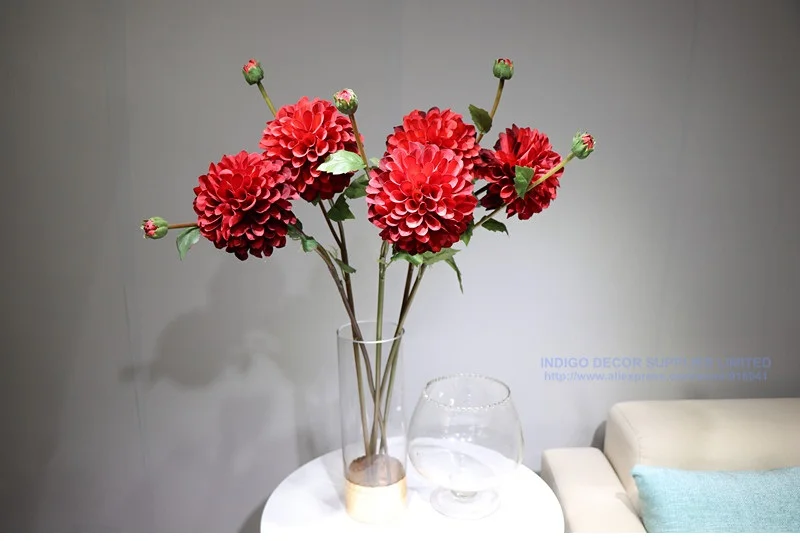 Индиго-2 головы Dahlia большая Маргаритка желтая хризантема домашний декоративный искусственный цветок для свадебного банкета, вечеринки