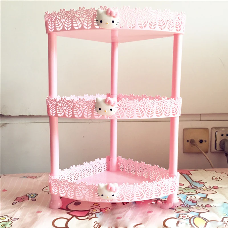 Розовая мультяшная Hello kitty полка для ванной комнаты угловая стойка-держатель для хранения трехслойная Косметическая Ювелирная полка душевая полка для ванной комнаты