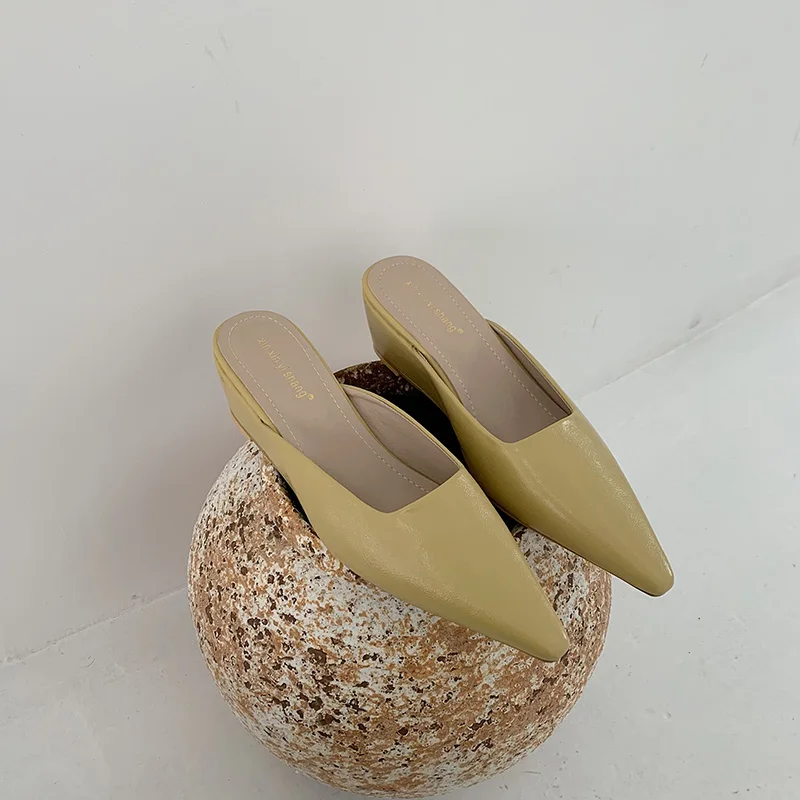 

Fashion Women Slippers Slides Slip On Mules Shoes Wedge Heeled Beige/Green/Yellow Fashion Slides Summer Dress Pumps High Heels