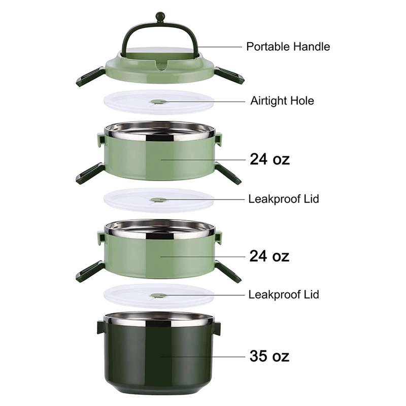 Ланч-бокс Bento для взрослых и детей герметичный 3-уровневый термоконтейнер из