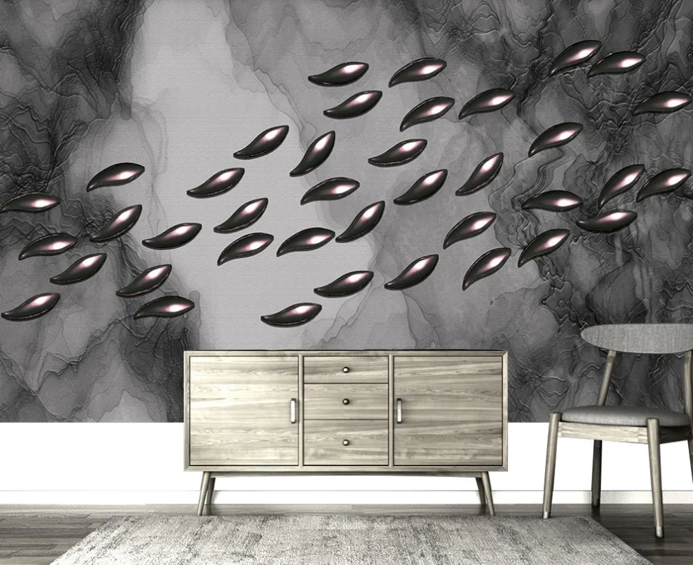 Custom mural wallpaper 3D5D8D Nordic abstract texture metal wrought iron fish modern decorative painting background wall |