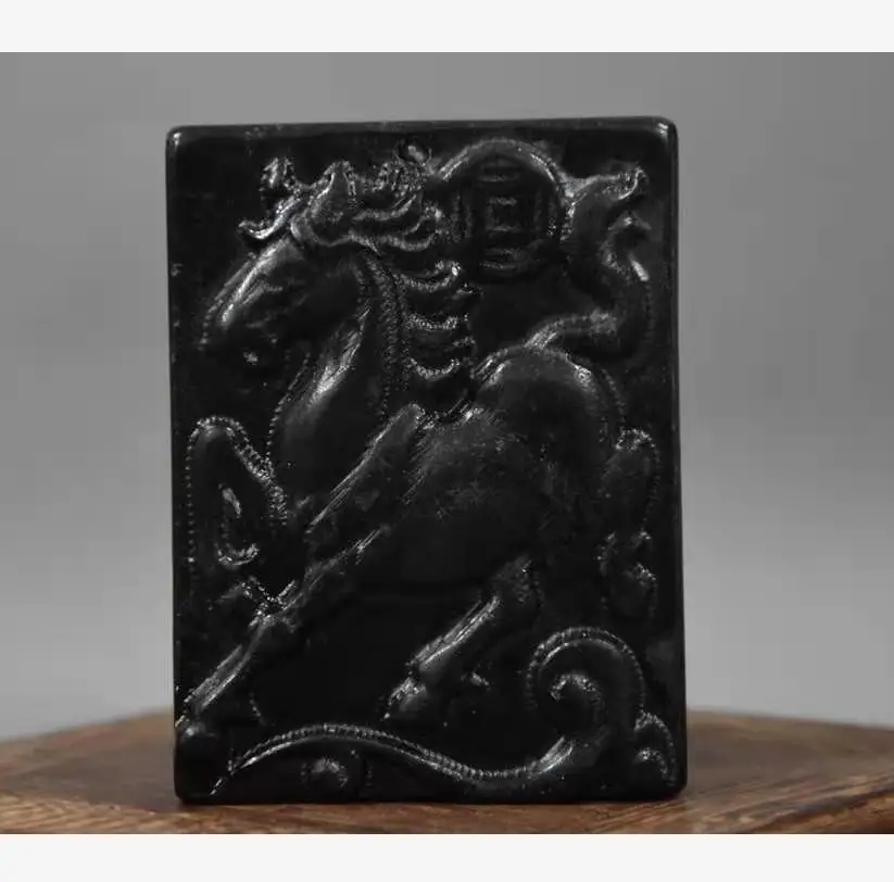 

Hongshan culture archaize black iron meteorite sculpture horse bi statue