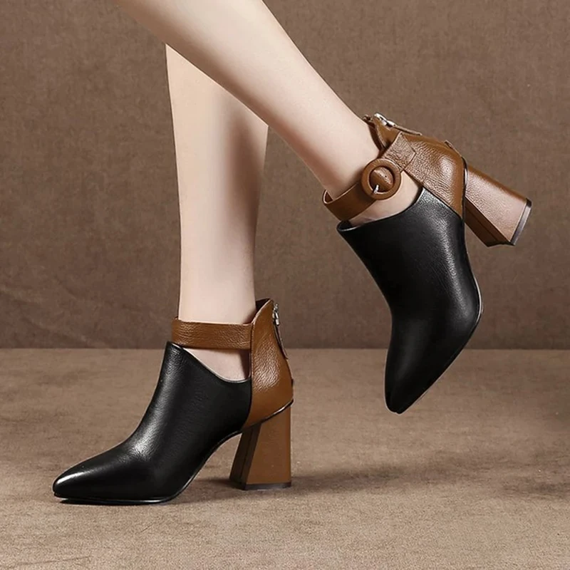 Женская обувь на квадратном каблуке с острым носком 2018|Женские полусапожки| |