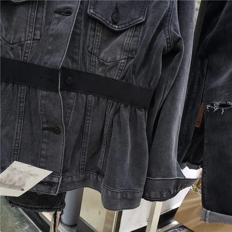 Осень 2019 уличная одежда черная туника джинсовая куртка женская верхняя