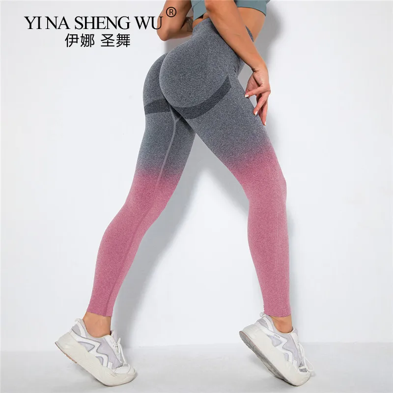 

Бесшовные Спортивные Леггинсы для йоги с градиентом цвета, женские штаны для тренировок, фитнеса, бега, спортивные трико, эластичная спортивная одежда, Леггинсы для йоги