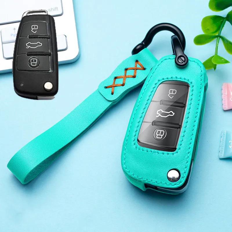 Leather Car Key Cover Protection Case For Audi A1 A3 A4 8P 8L 8V S3 RS3 Q3 Q7 C5 C6 TT Auto Protect Holder Shell Ring | Автомобили и